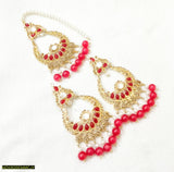 Kundan Maroon Earrings & Bindiya Set — 3-Piece Traditional Fashion Jewelry