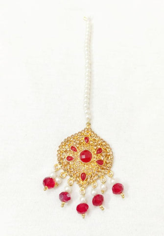 Maroon & White Golden Polish Bindiya - Traditional Tikka Accent