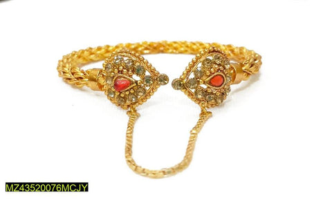 Gold-Plated Kara Bangle with Red Stone — 2.6 Inch Slim Design
