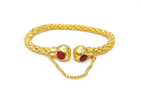 Gold-Plated Kara Bangle with Red Accent — Slim 2.6 Inch Bangle