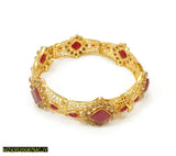 Gold-Plated Kara Bangle with Maroon Artificial Stones - Elegant