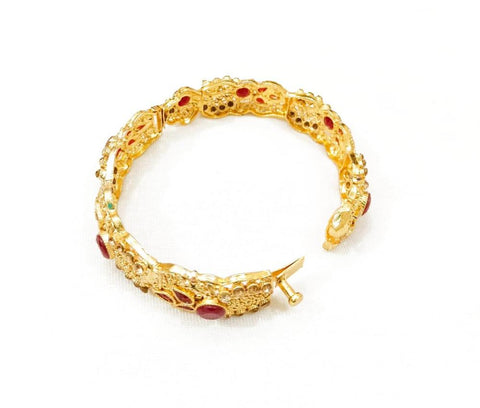 Gold-Plated Kara Bangle with Maroon Artificial Stones – Elegant