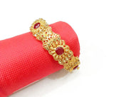 Gold-Plated Kara Bangle with Maroon Artificial Stones — Elegant Slim Design