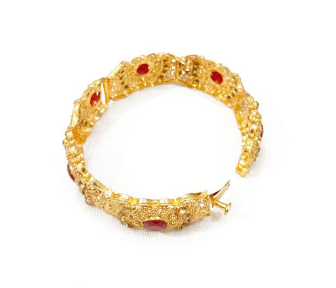 Gold-Plated Kara Bangle with Maroon Artificial Stones — Elegant Slim Design