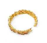 Gold-Plated Maroon Stone Kara Bangle — Slim Elegant Casting Bracelet