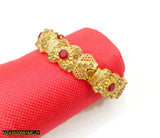 Gold-Plated Maroon Stone Kara Bangle — Slim Elegant Casting Bracelet