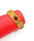 Gold-Plated Kara Bangle with Maroon Artificial Stones