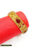 Gold-Plated Kara Bangle with Maroon Artificial Stones