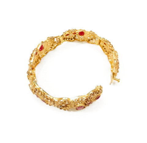 Gold-Plated Kara Bangle with Maroon Stones — Elegant Slim Design