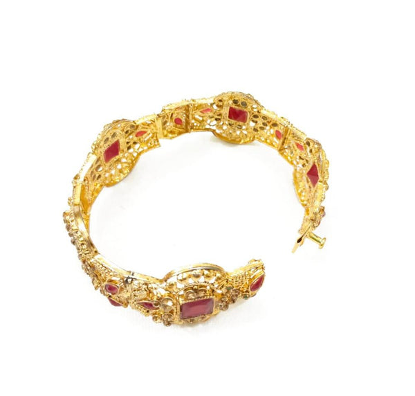 Gold-Plated Maroon Artificial Stone Kara Bangle - Sizes 2.4 & 2.6