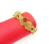 Gold-Plated Kara Bangle with Maroon Artificial Stones — Size 2.6