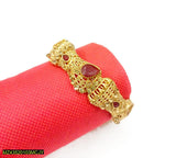 Gold-Plated Kara Bangle with Maroon Artificial Stones — Size 2.6