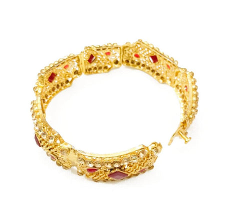 Gold-Plated Maroon Stone Kara Bangle - Elegant Slim Designer Bracelet