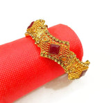 Gold-Plated Maroon Stone Kara Bangle — Elegant Slim Party Bracelet