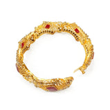 Gold-Plated Maroon Stone Kara Bangle — Elegant Slim Party Bracelet