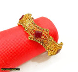 Gold-Plated Maroon Stone Kara Bangle — Elegant Slim Party Bracelet