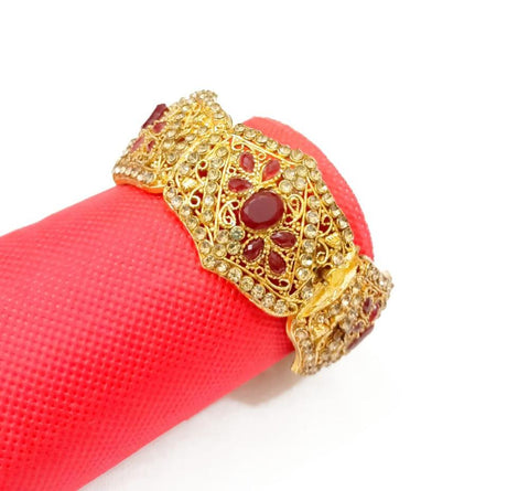Gold-Plated Kara Bangle with Maroon Stones — Elegant Slim Design