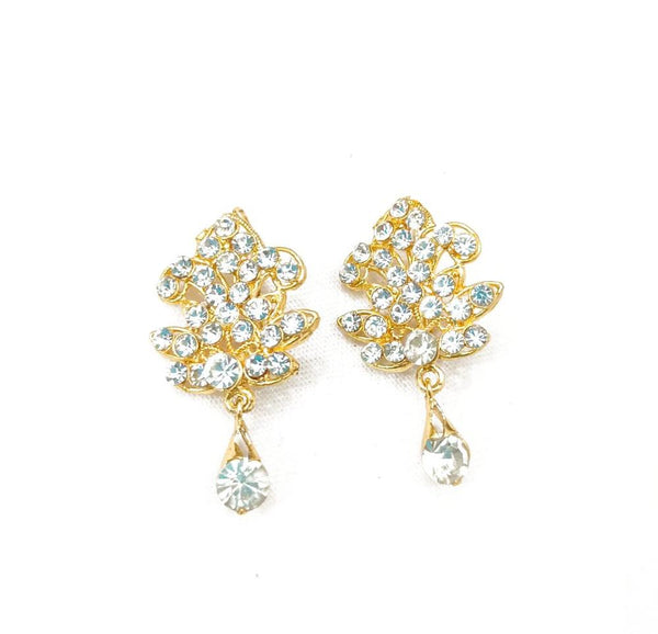 Gold-Plated Fancy Earrings with White Artificial Stones — Elegant Tops