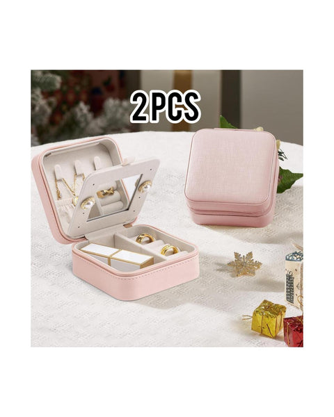 Set of 2 Pink Rubber Jewellery Boxes — Compact Travel Cases
