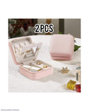 Set of 2 Pink Rubber Jewellery Boxes — Compact Travel Cases