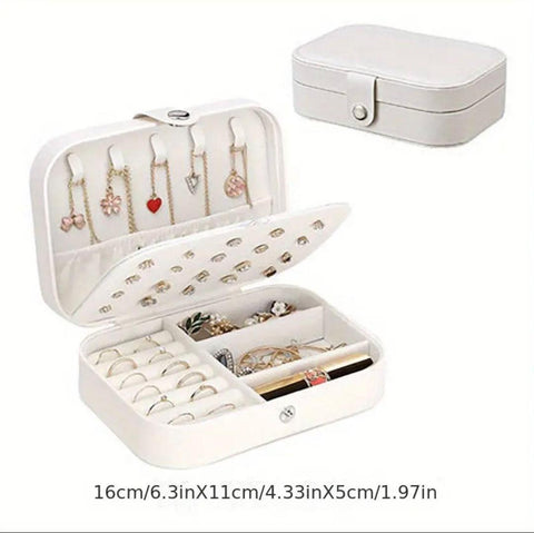 White Faux Leather Jewellery Organizer Box — Travel & Gift