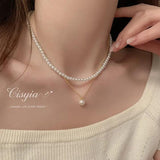 2-Layered Pearl Necklace Set with Earrings — Antique Plated Alloy