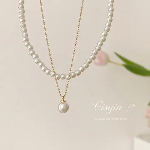 2-Layered Pearl Necklace Set with Earrings — Antique Plated Alloy