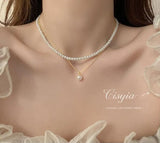 2-Layered Pearl Necklace Set with Earrings — Antique Plated Alloy
