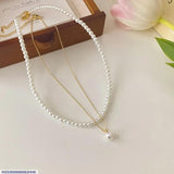 2-Layered Pearl Necklace Set with Earrings — Antique Plated Alloy