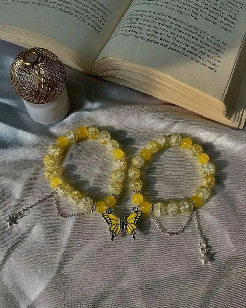 Multicolor Butterfly Charm Bracelets — Adjustable Crystal Duo (2 Pcs)