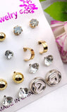 Pack of 12 Golden Artificial Stone Ear Studs – Alloy Fashion Set