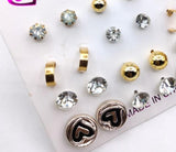 Pack of 12 Golden Artificial Stone Ear Studs – Alloy Fashion Set