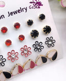 Golden Artificial Stone Ear Studs - Pack of 12 | Alloy Fashion