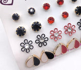 Golden Artificial Stone Ear Studs - Pack of 12 | Alloy Fashion