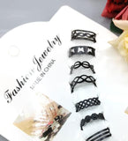 Adjustable Black Alloy Ring Set – Pack of 10 Multi-Design Rings