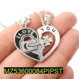 Silver Couple's Heart Pendant Set - Adjustable Alloy Necklaces (2 pcs)