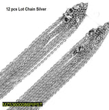 Plain Silver-Tone Alloy Chains — Pack of 12 Adjustable Necklaces