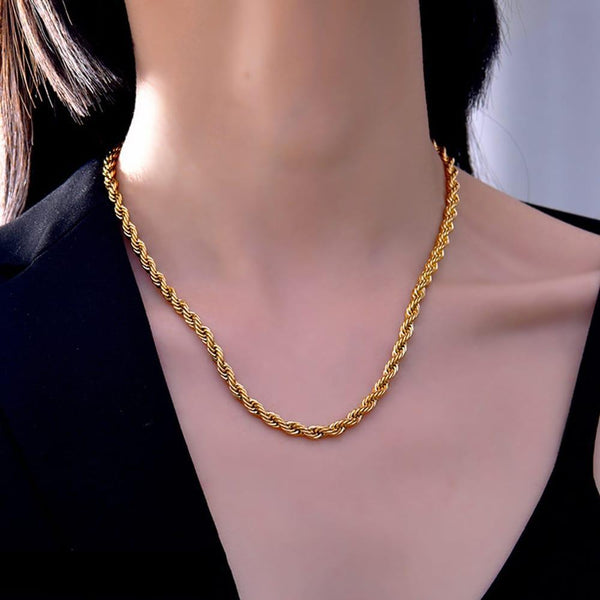Gold-Plated Necklace Chain — 3-5 mm Metal Link, Elegant Everyday Wear