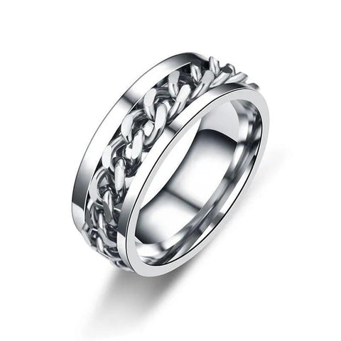 Unisex Stainless Steel Silver-Plated Ring with Artificial Stone