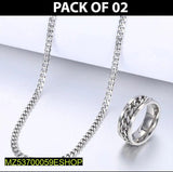 Stainless Steel Silver Chain & Ring Set — Pack of 2 (Sizes 18, 19, 20)
