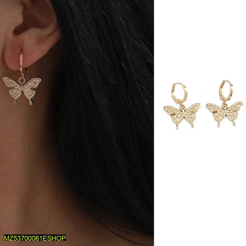 Silver Butterfly Drop Earrings — Alloy with Artificial Stones, 2.8 cm