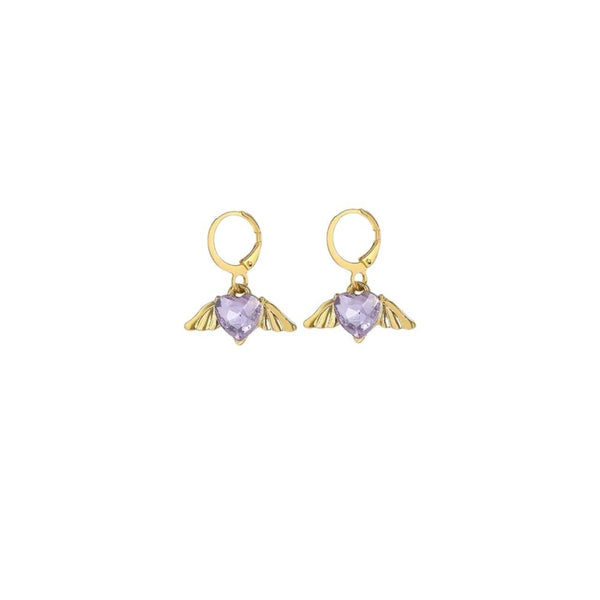 Gold Hanging Angel Heart Earrings — Dainty Alloy Drop Earrings