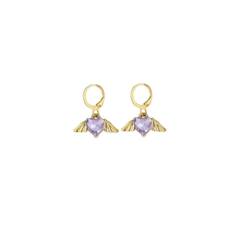 Gold Hanging Angel Heart Earrings — Dainty Alloy Drop Earrings