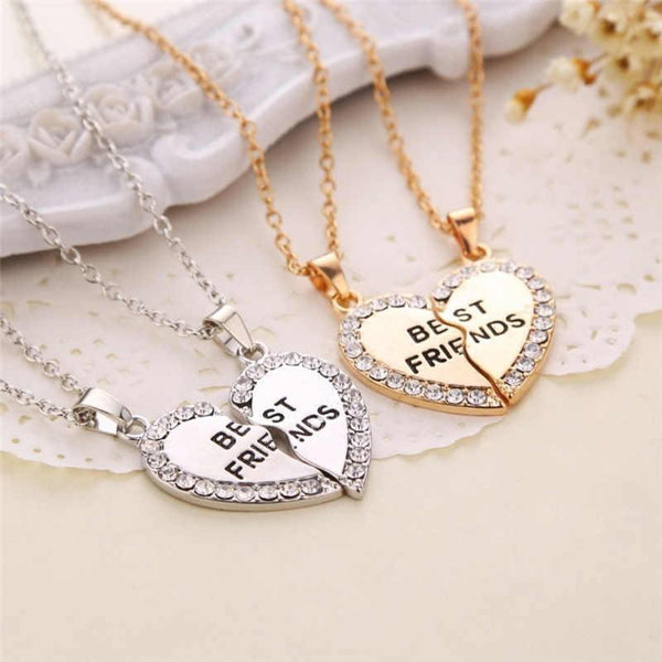 Best Friend Necklace Set — 2 Pairs Gold & Silver Crystal Necklaces