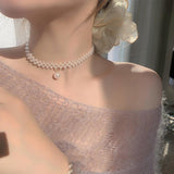 Pearl & Rhinestone Resin Choker — Adjustable White Statement Necklace