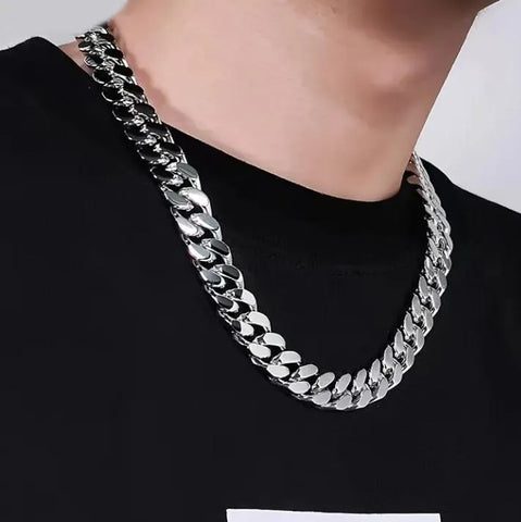 Men's Heavy Cuban Link Chain — Silver Stainless Steel Necklace