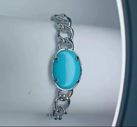 Men's Turquoise Stone Stainless Steel Thick Chain Bracelet