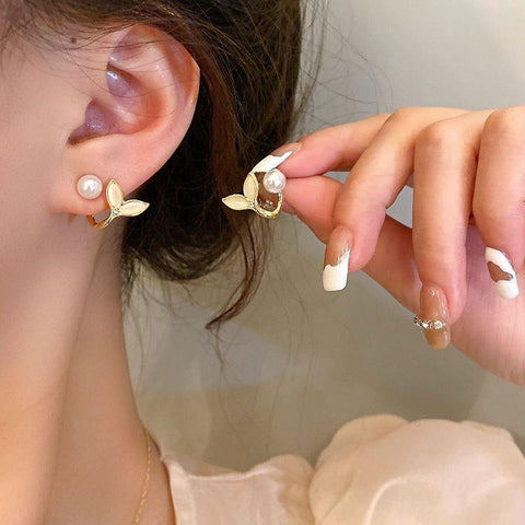 Funky Gold-Plated Rhinestone & Pearl Stud Earrings for Women