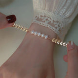 Leaf Pearl Gold-Tone Bracelet for Girls — Delicate 7mm Band