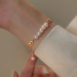 Leaf Pearl Gold-Tone Bracelet for Girls — Delicate 7mm Band